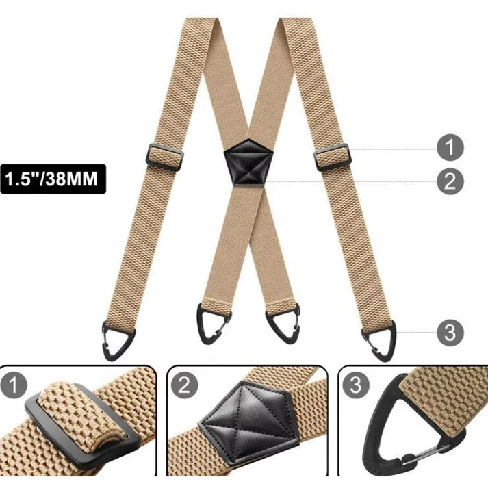 Men's Suspenders 1.5 Inch Wide X-Back Hook Clips