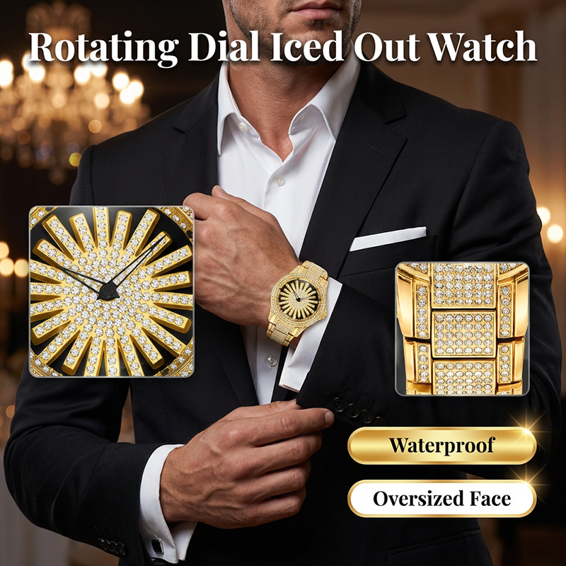 Men's Watch Rotating Bezel Crystal Setting & Mineral Glass