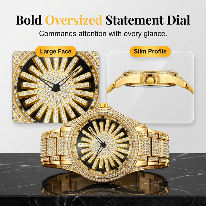 Men's Watch Rotating Bezel Crystal Setting & Mineral Glass