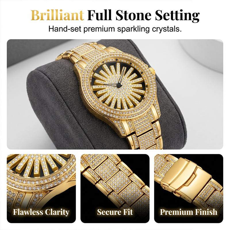 Men's Watch Rotating Bezel Crystal Setting & Mineral Glass
