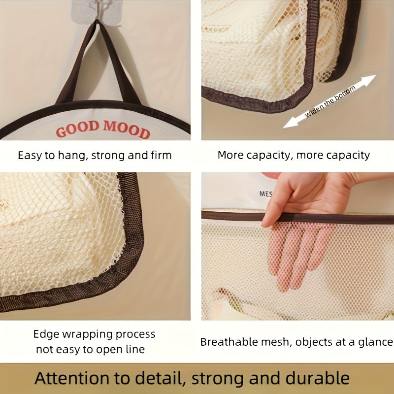 Mesh Storage Bag Breathable Foldable Metal Hooks