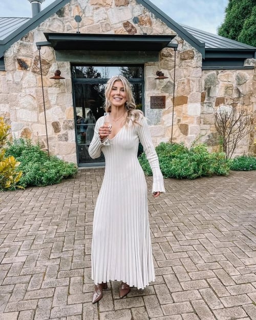 Midi Dress Ribbed Stretch Knit A-Line
