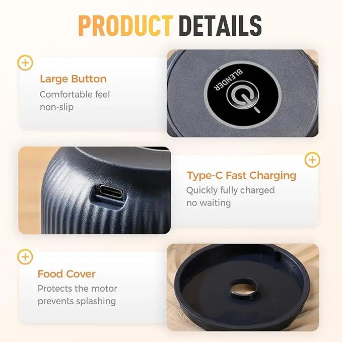 Mini Chopper Stainless Steel Blades USB Rechargeable