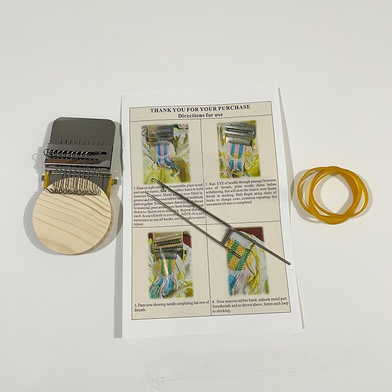Mini Darning Loom Metal Hooks & Wooden Board