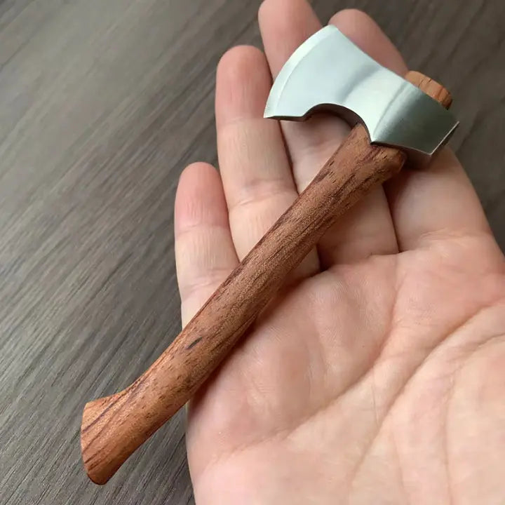 Mini Decorative Axe Polished Metal Head Wooden Handle
