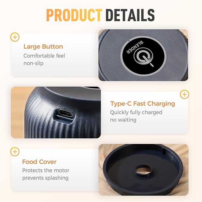 Mini Food Chopper Stainless Steel Blades USB Rechargeable 300ml