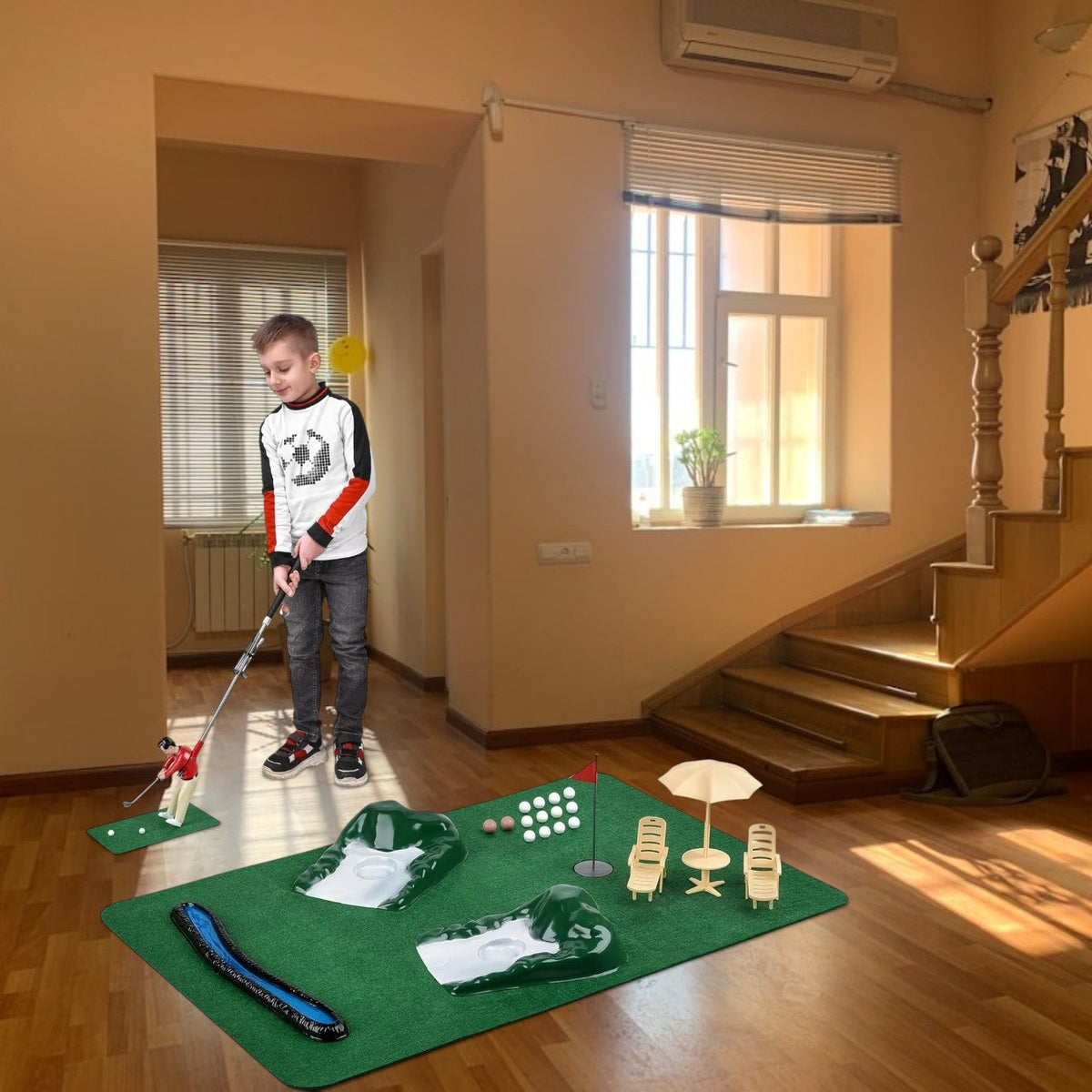 Mini Golf Set Indoor Customizable Obstacles & 6 Clubs