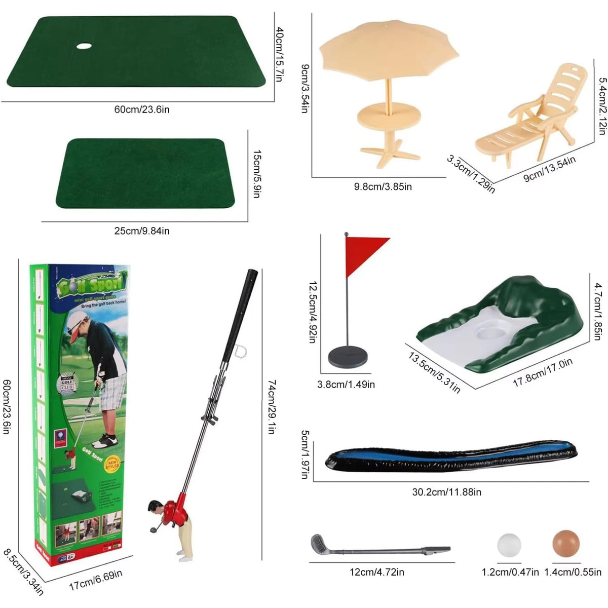 Mini Golf Set Indoor Customizable Obstacles & 6 Clubs