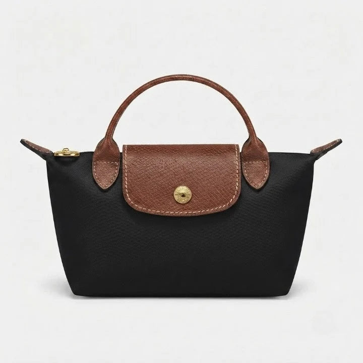 Mini Handbag Leather Trim & Gold Clasp Removable Strap