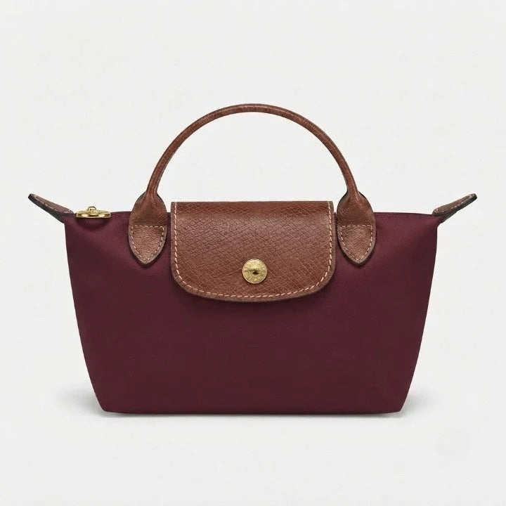 Mini Handbag Leather Trim & Gold Clasp Removable Strap