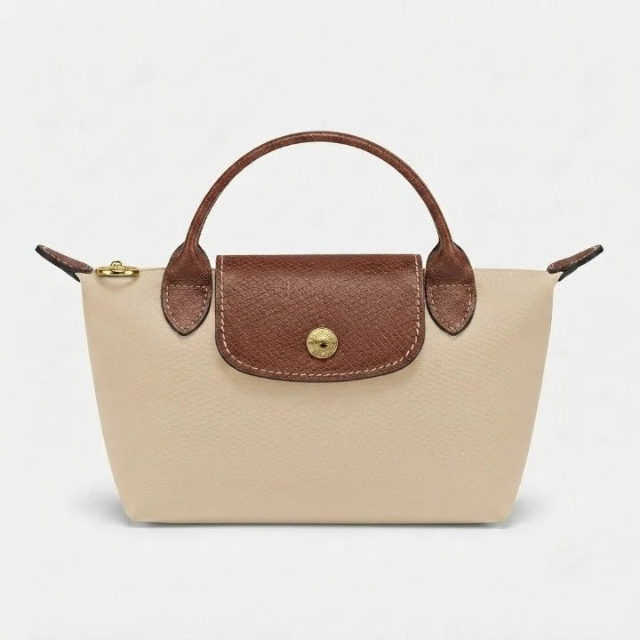 Mini Handbag Leather Trim & Gold Clasp Removable Strap