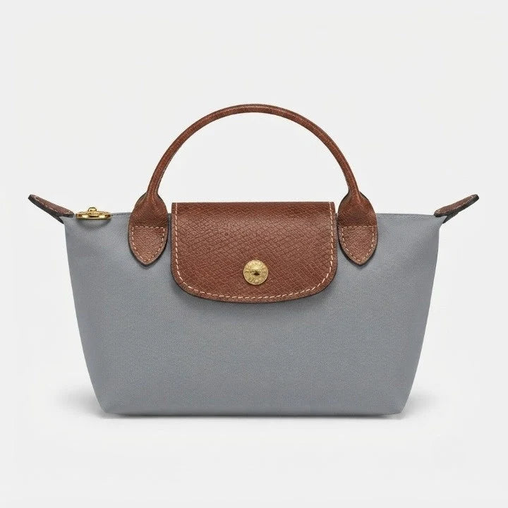 Mini Handbag Leather Trim & Gold Clasp Removable Strap