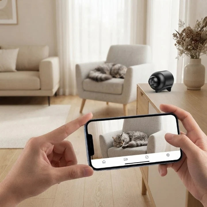 Mini Surveillance Camera 4K 360 Wide-Angle MicroSD Storage