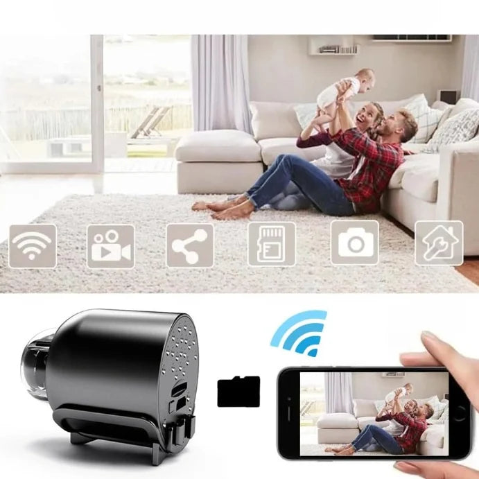 Mini Surveillance Camera 4K 360 Wide-Angle MicroSD Storage