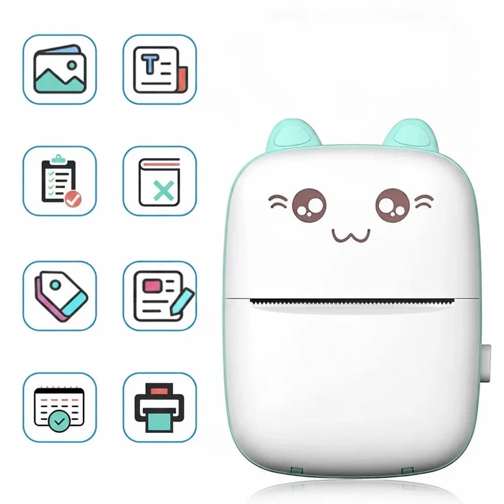 Mini Thermal Printer Ink-Free Bluetooth Rechargeable Battery
