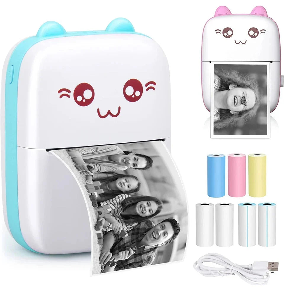 Mini Thermal Printer Ink-Free Bluetooth Rechargeable Battery