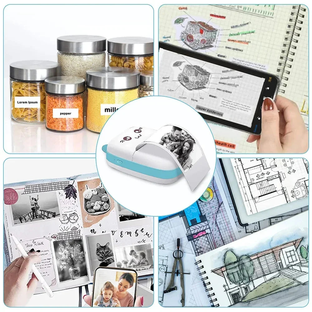 Mini Thermal Printer Ink-Free Bluetooth Rechargeable Battery