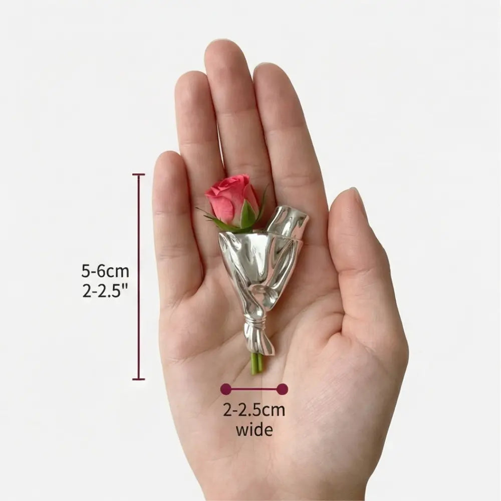 Mini Vase Brooch Sculptural Metal Real Flower Holder