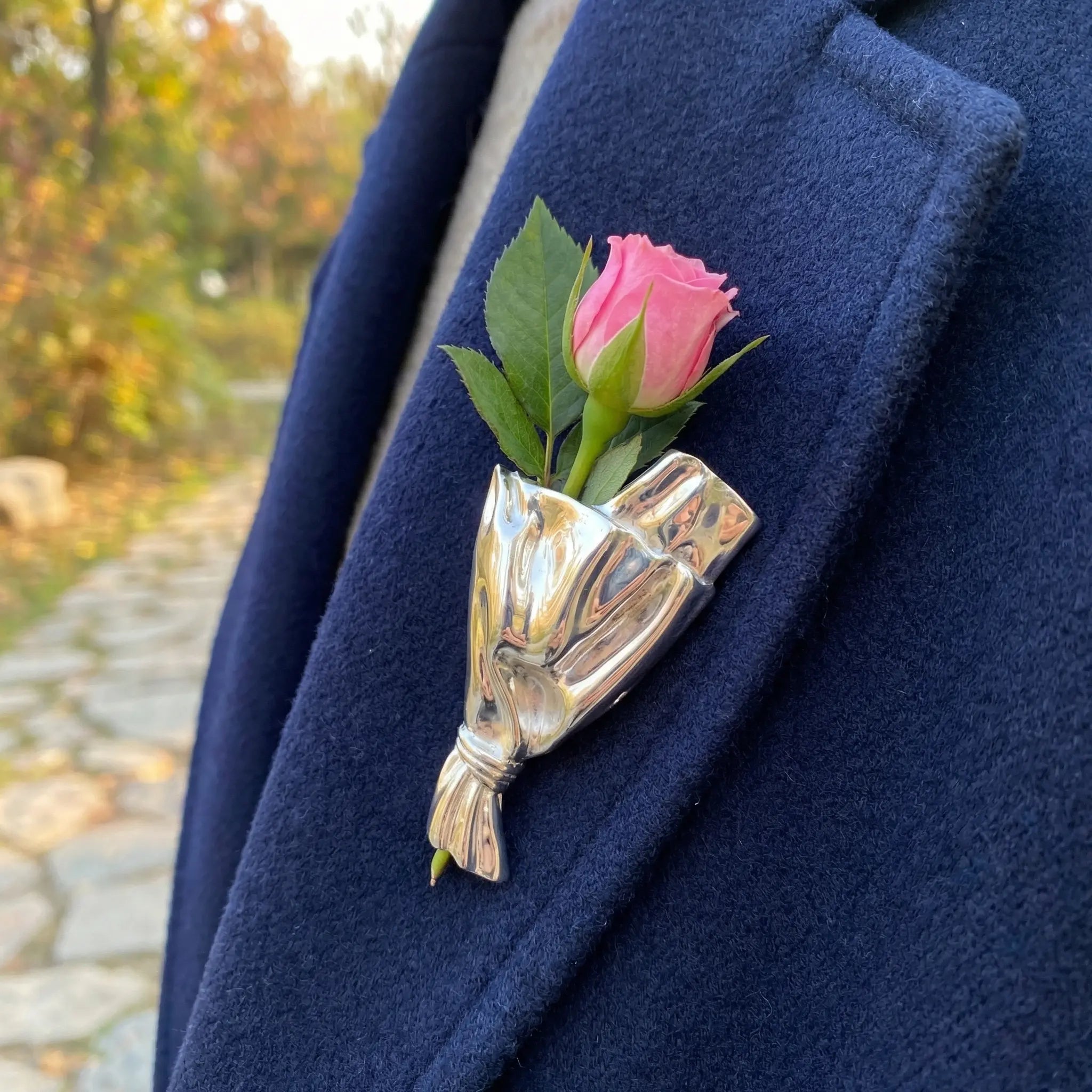 Mini Vase Brooch Sculptural Metal Real Flower Holder
