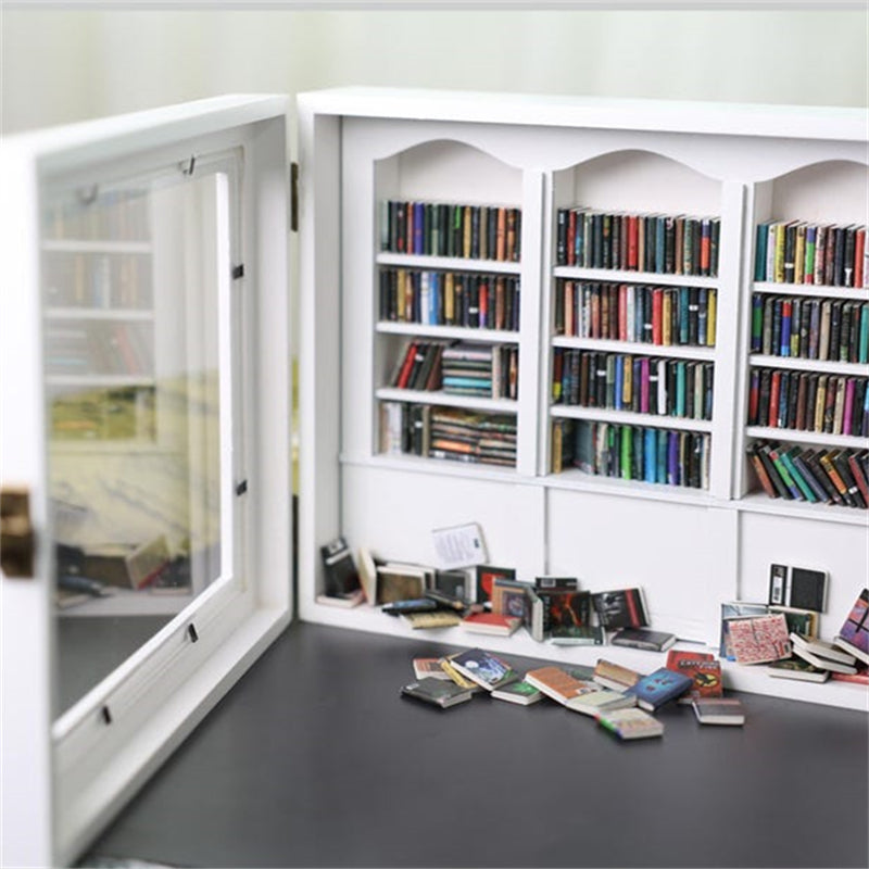 Miniature Bookshelf Handcrafted 200 Mini Books Pocket-Sized Desk Decor