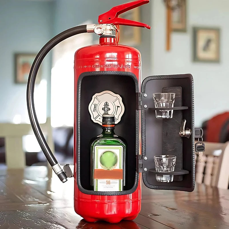 Minibar Handcrafted Converted Fire Extinguisher With Wood Interior