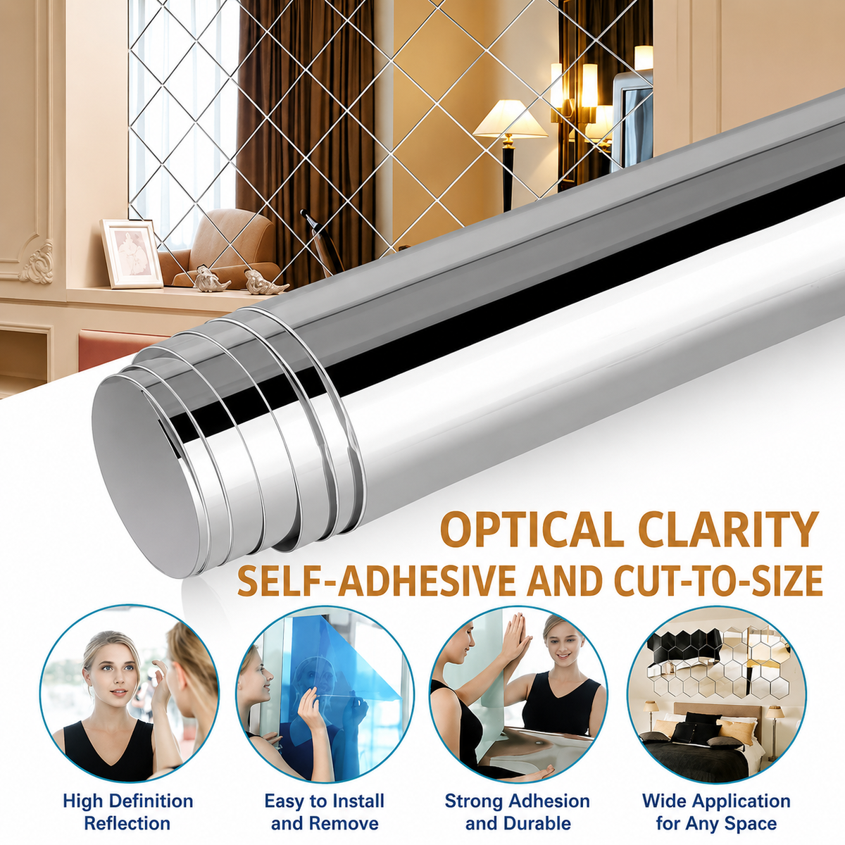 Mirror Film Self-Adhesive Shatterproof Crystal Clear