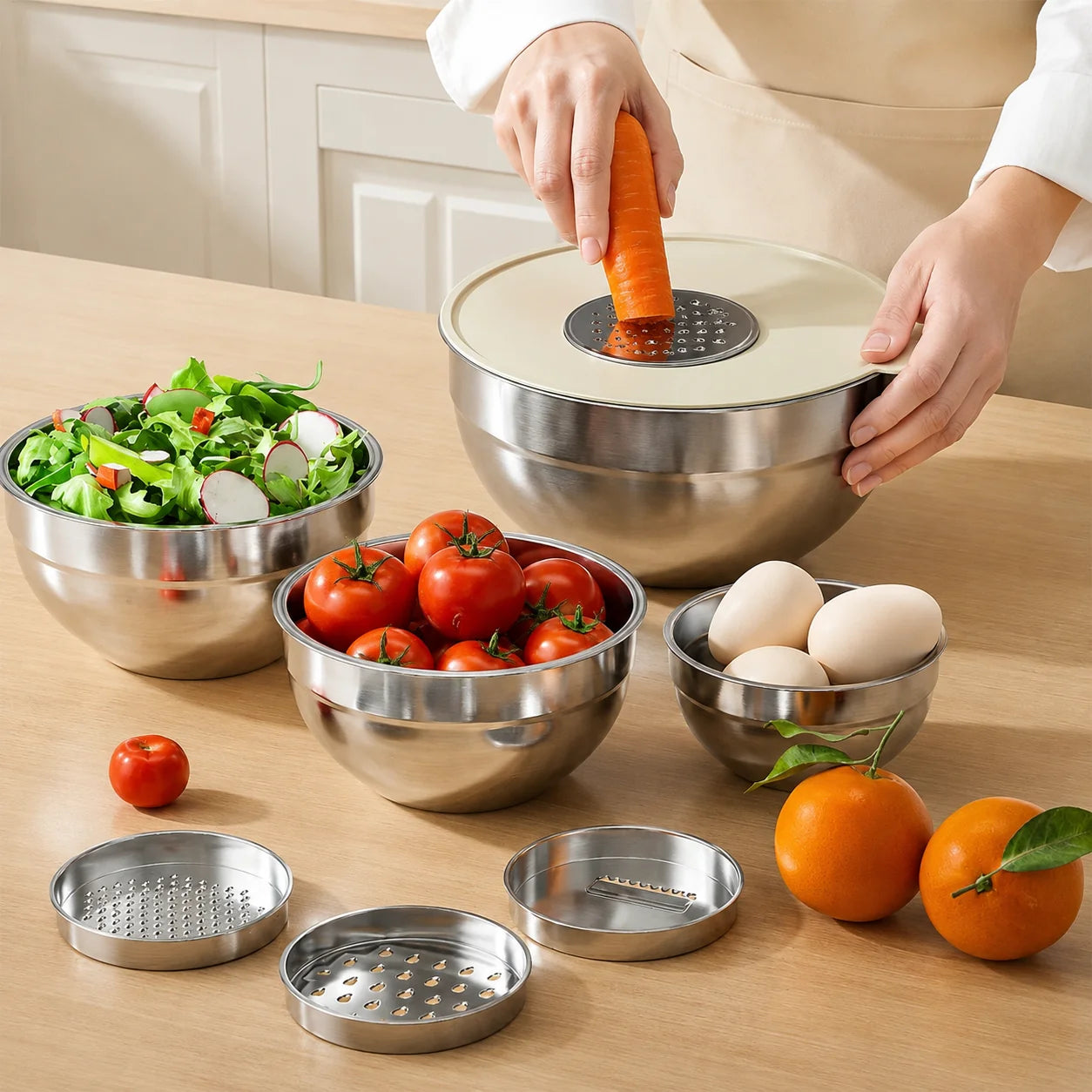 Mixing Bowl Set Stainless Steel Airtight Lids & Graters