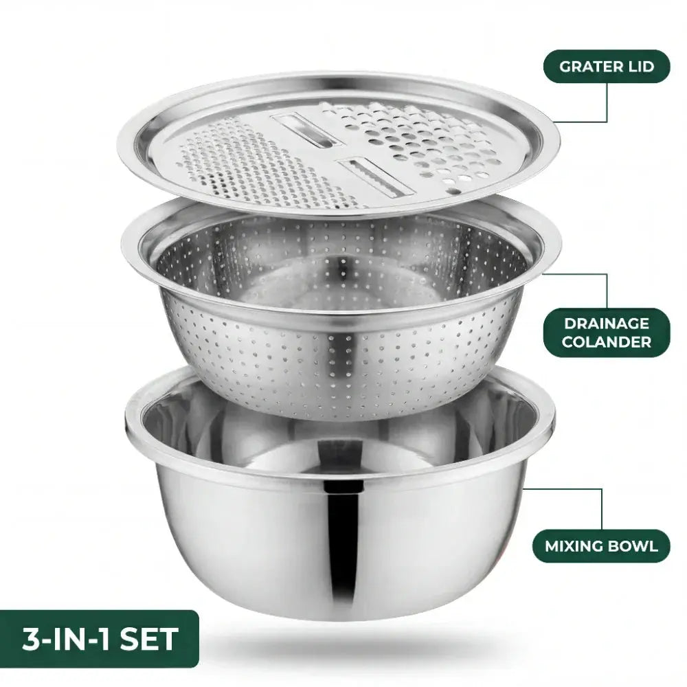 Mixing Bowl Set Stainless Steel Grater & Sieve