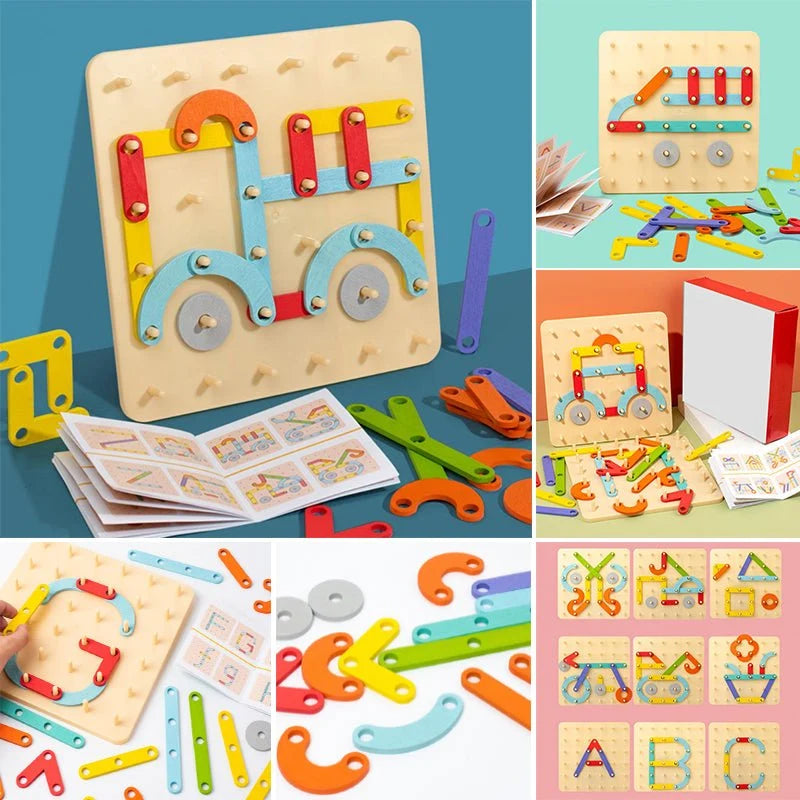 Montessori Pegboard Wood & ABS Pieces Template Cards