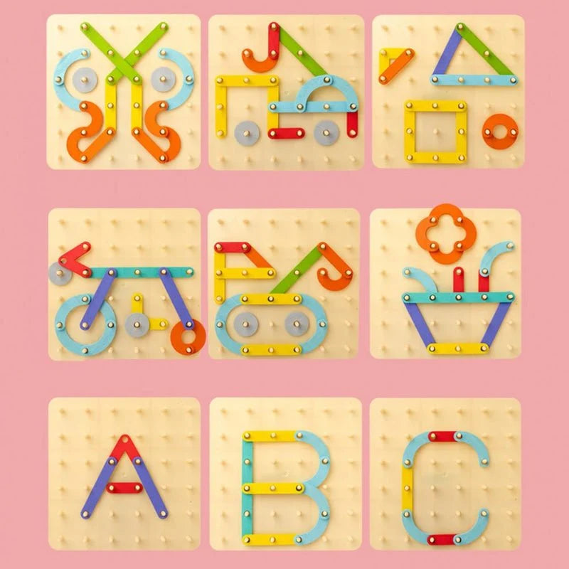 Montessori Pegboard Wood & ABS Pieces Template Cards