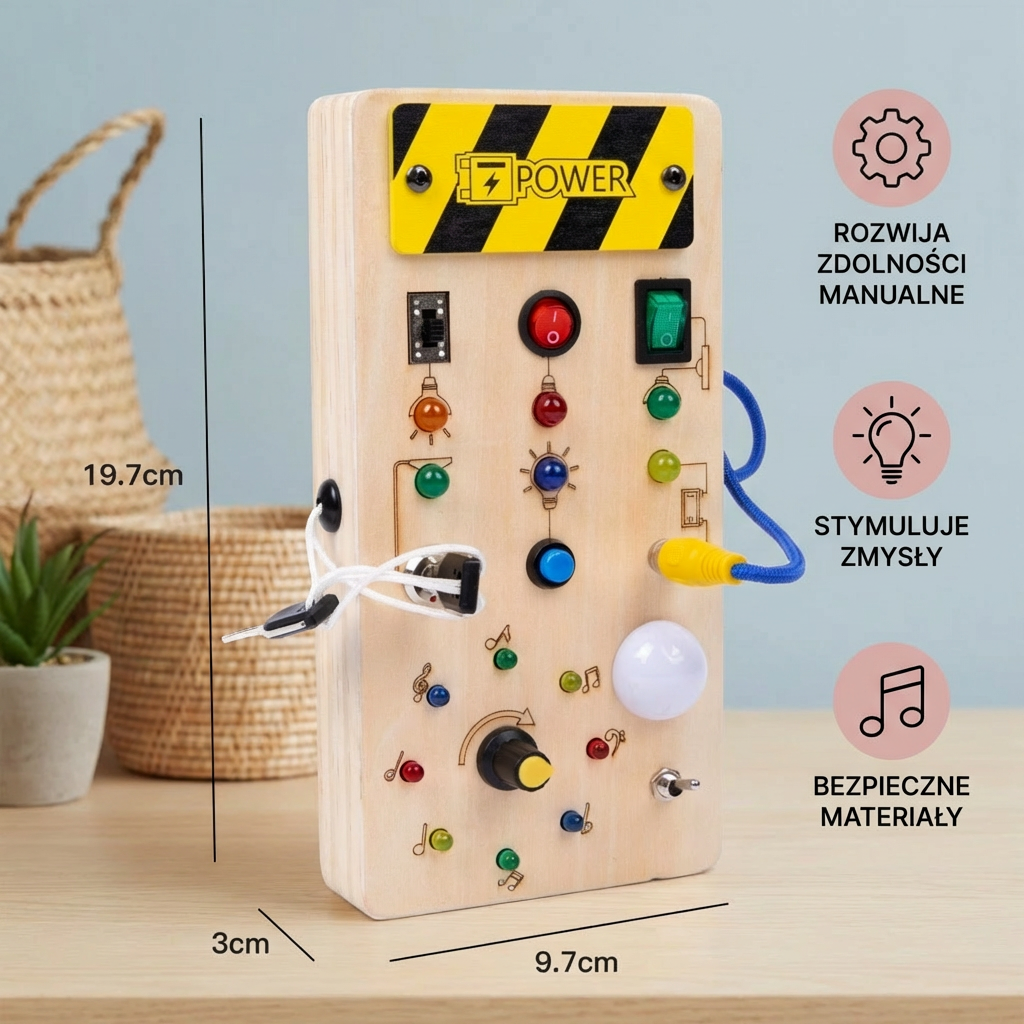 Montessori Sensory Board Wooden LED Lights & Real Switches