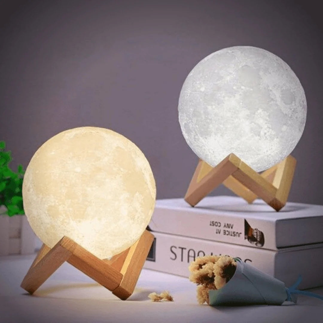 Moon Lamp Touch Control Rechargeable Wooden Stand