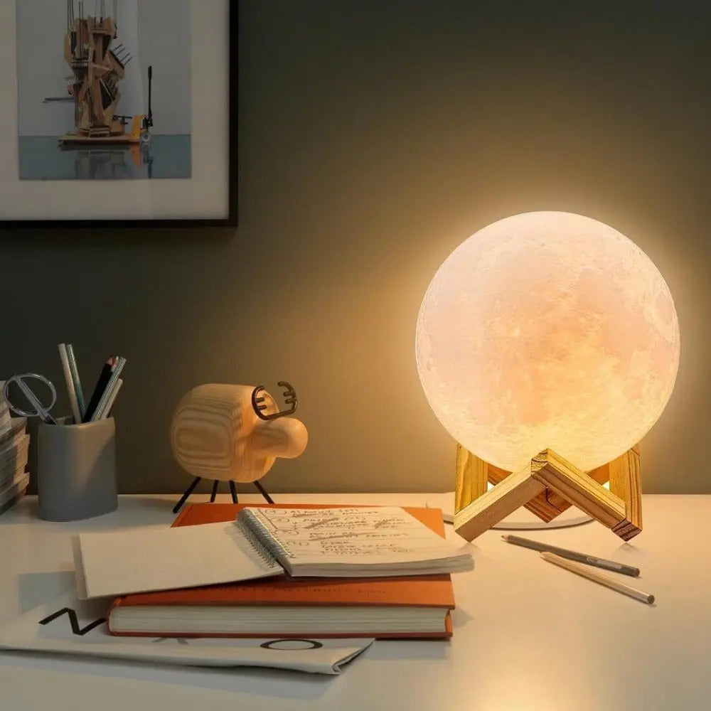 Moon Lamp Touch Dimmable 16 Colors Wooden Stand