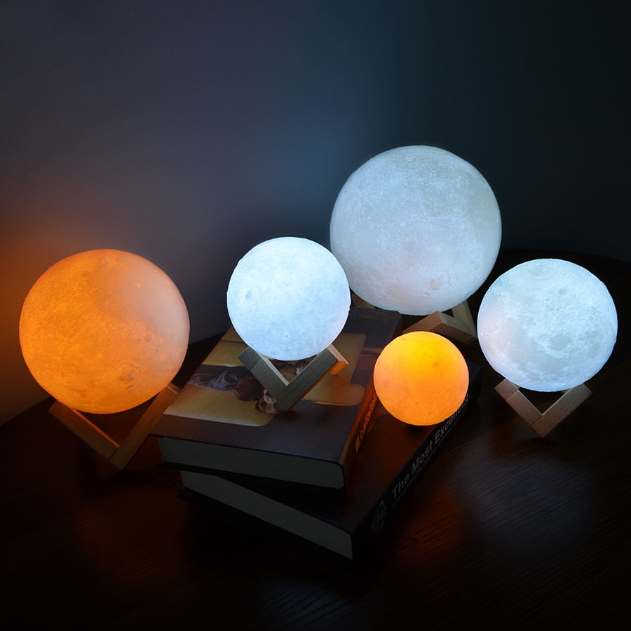 Moon Lamp Wooden Stand 16 Colors & Dimmable