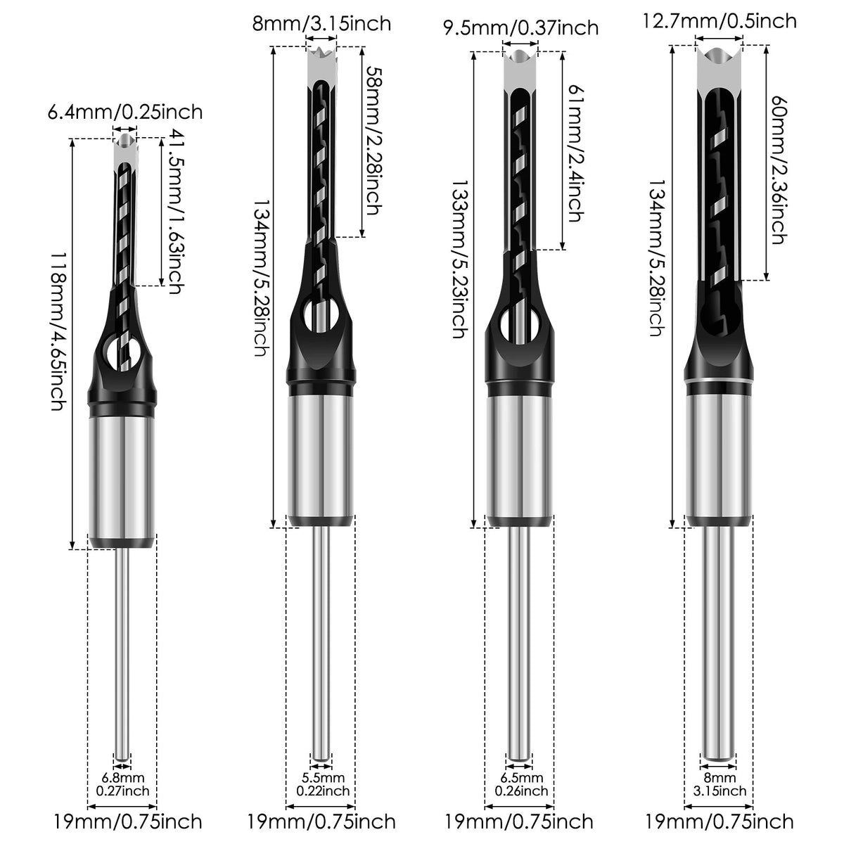 Mortise Adapter & Chisel Set Precision 1/4–5/8 Inch Inserts
