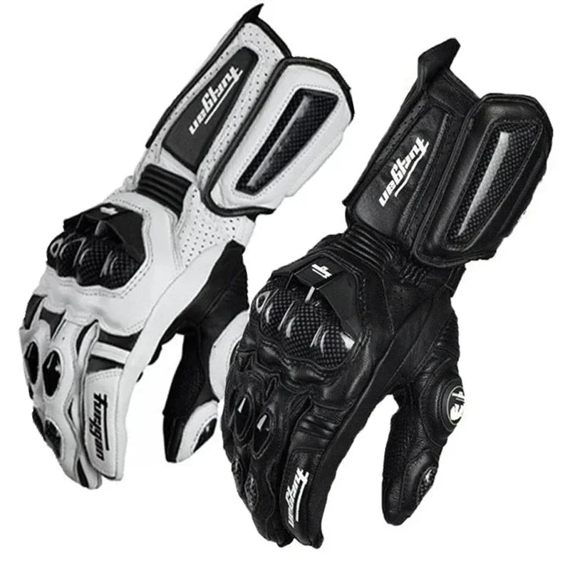 Motorcycle Gloves Genuine Leather Reinforced Knuckles Adjustable Wrist Strap