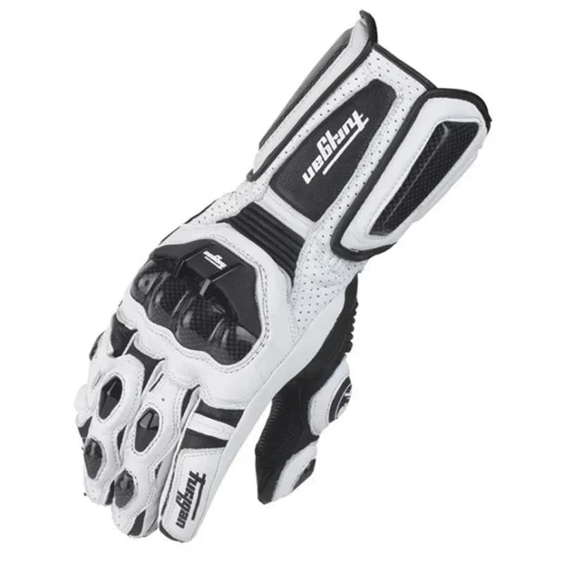 Motorcycle Gloves Genuine Leather Reinforced Knuckles Adjustable Wrist Strap