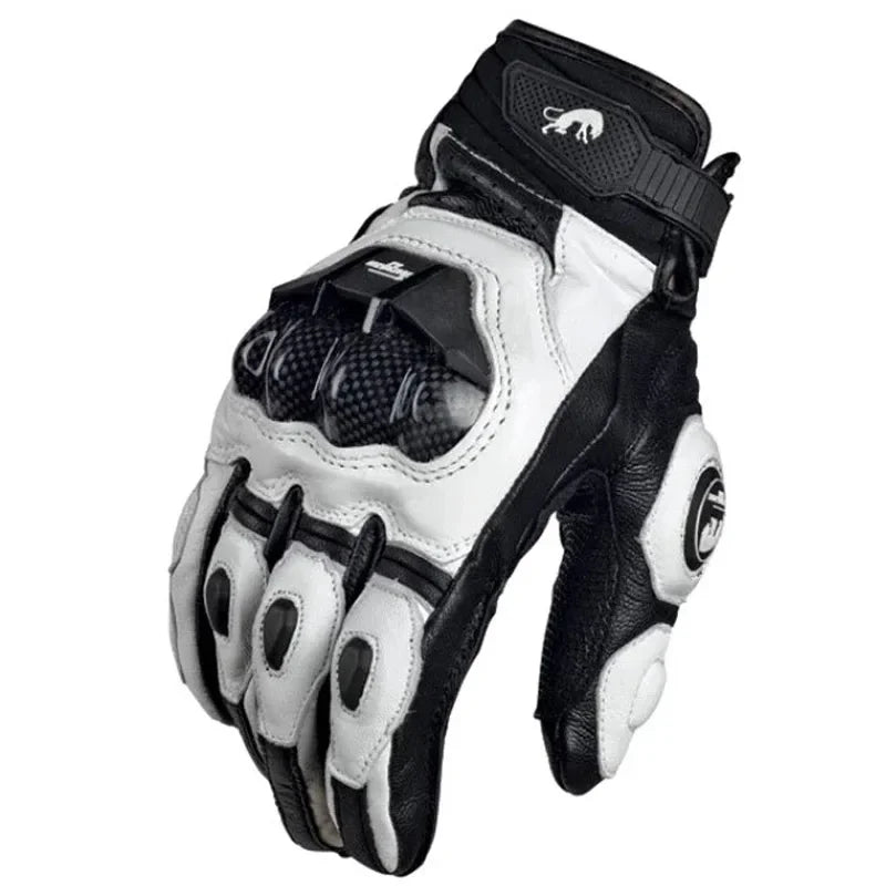 Motorcycle Gloves Genuine Leather Reinforced Knuckles Adjustable Wrist Strap