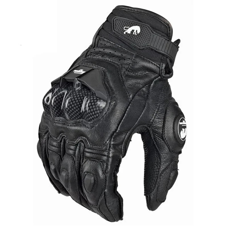 Motorcycle Gloves Genuine Leather Reinforced Knuckles Adjustable Wrist Strap