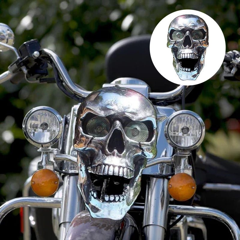 Motorcycle Headlight Skull Design Glowing LED Eyes Chrome-Plated Metal
