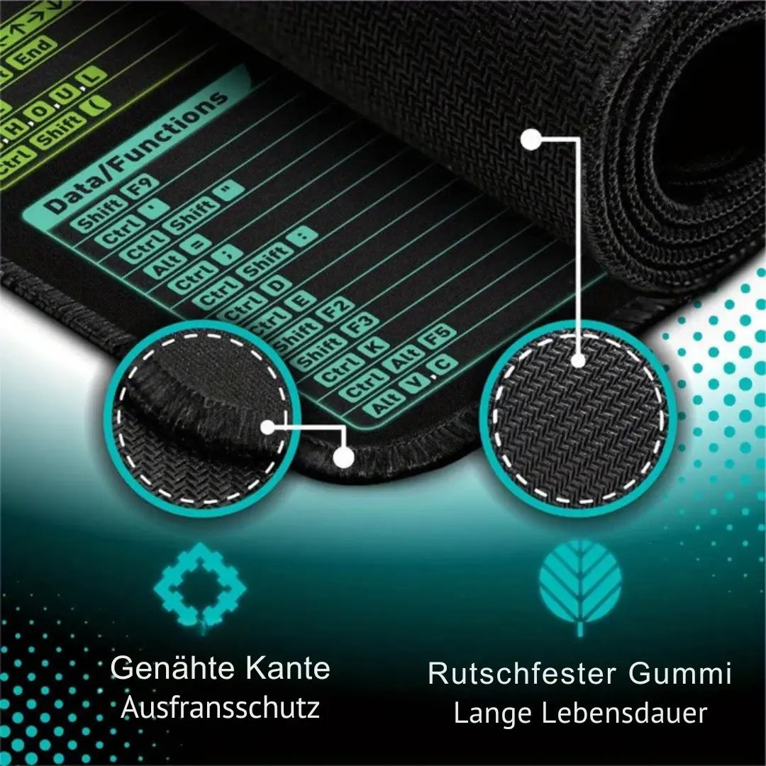 Mousepad XL Excel Shortcuts Polyester Surface & Non-Slip Base