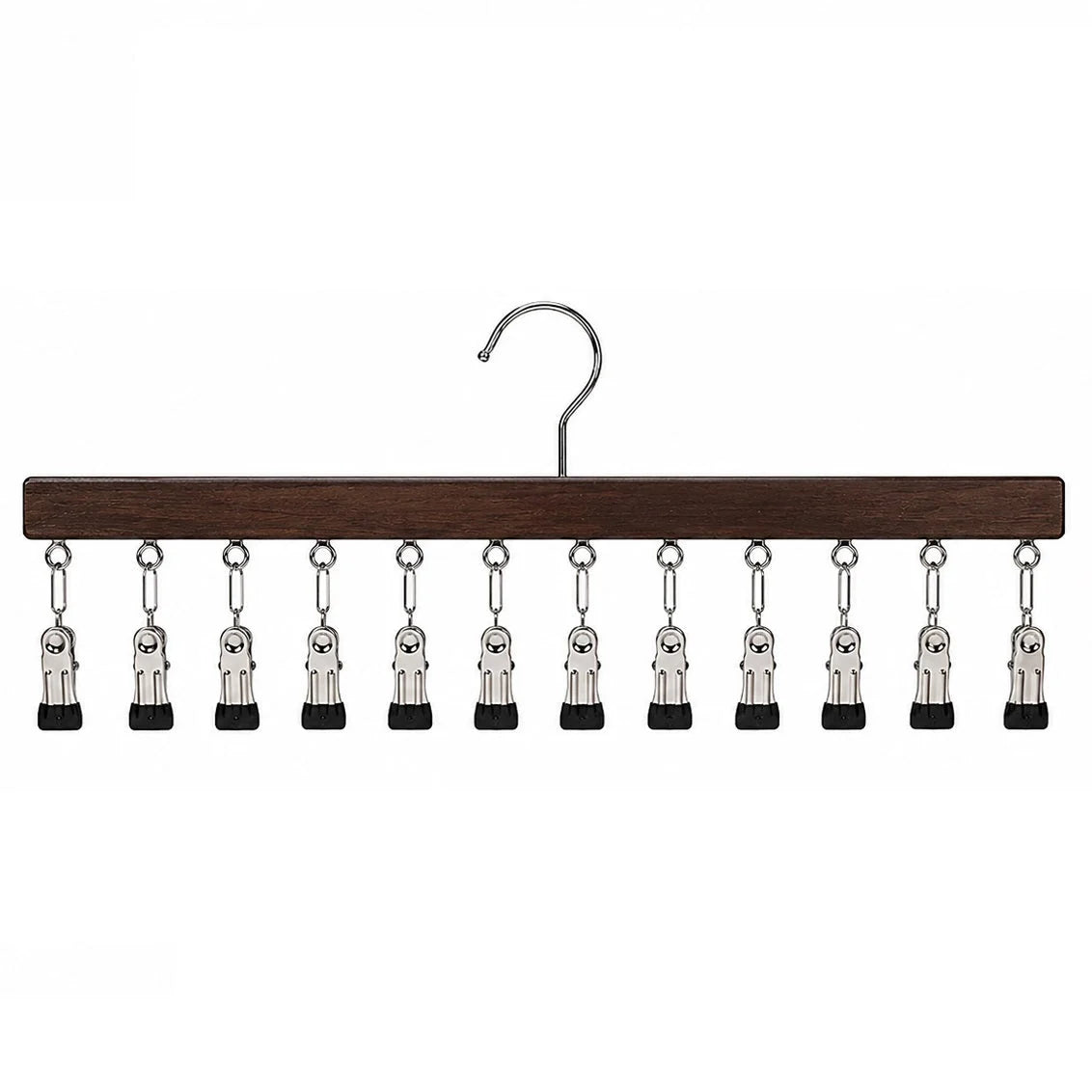 Multi-Clip Clothes Hanger Wooden 12 Clips Space-Saving