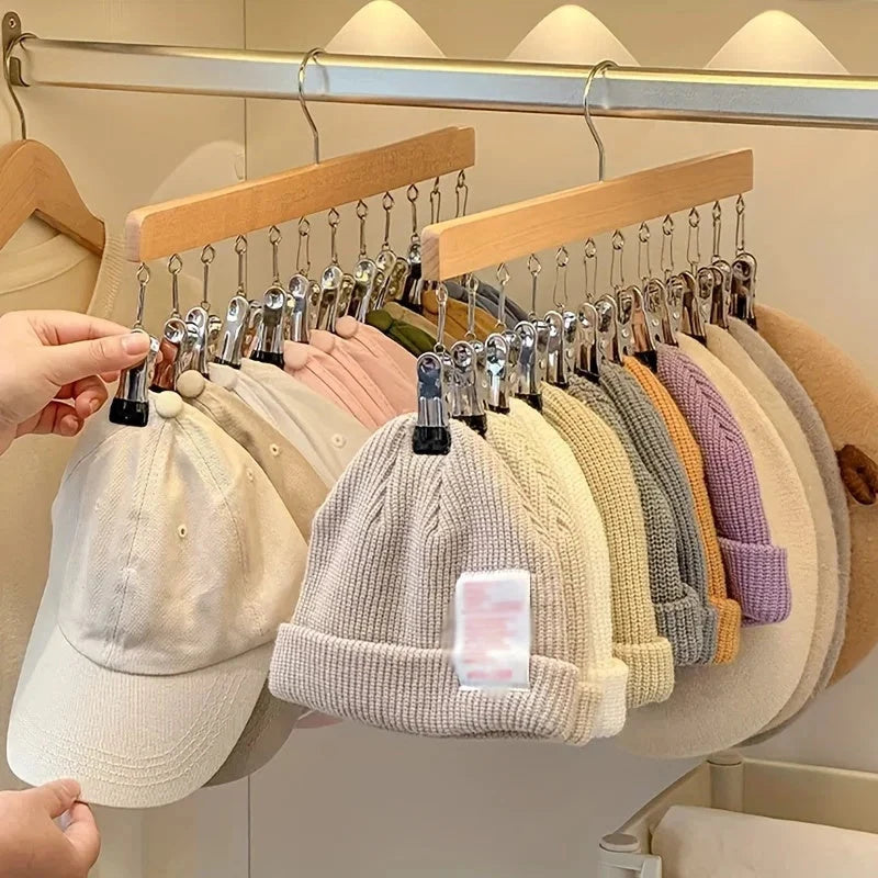 Multi-Clip Clothes Hanger Wooden 12 Clips Space-Saving
