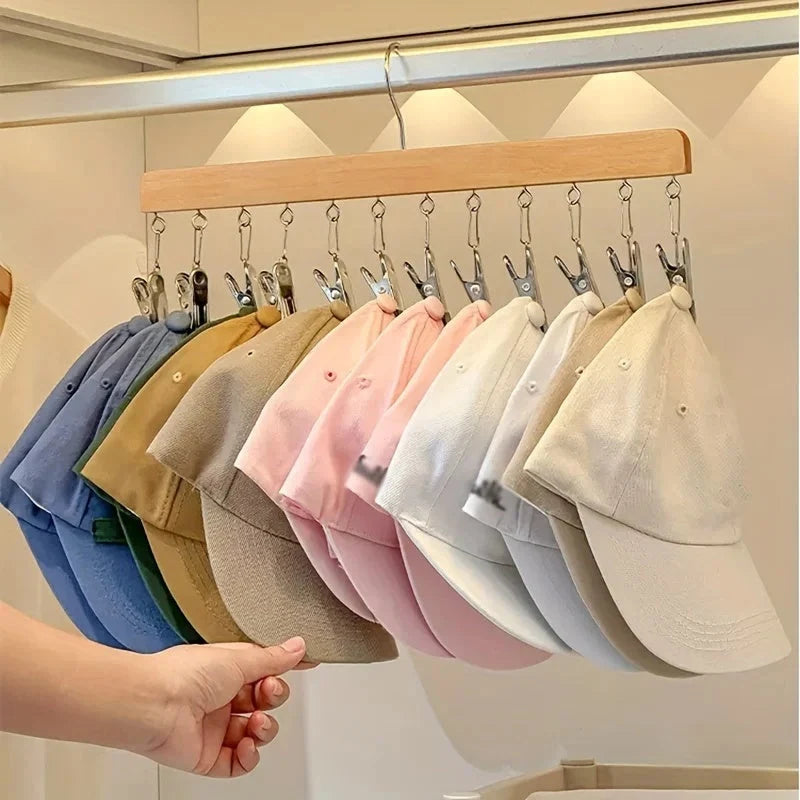 Multi-Clip Clothes Hanger Wooden 12 Clips Space-Saving
