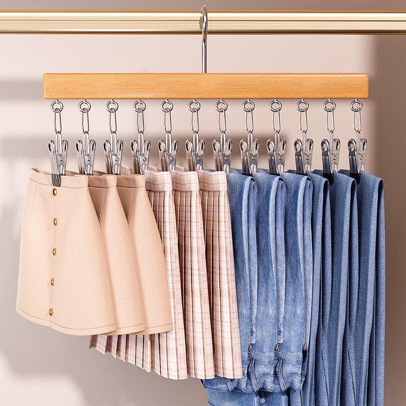 Multi-Clip Clothes Hanger Wooden 12 Clips Space-Saving