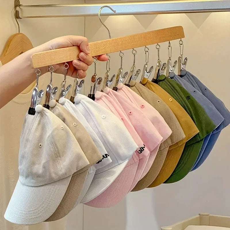 Multi-Clip Clothes Hanger Wooden 12 Clips Space-Saving