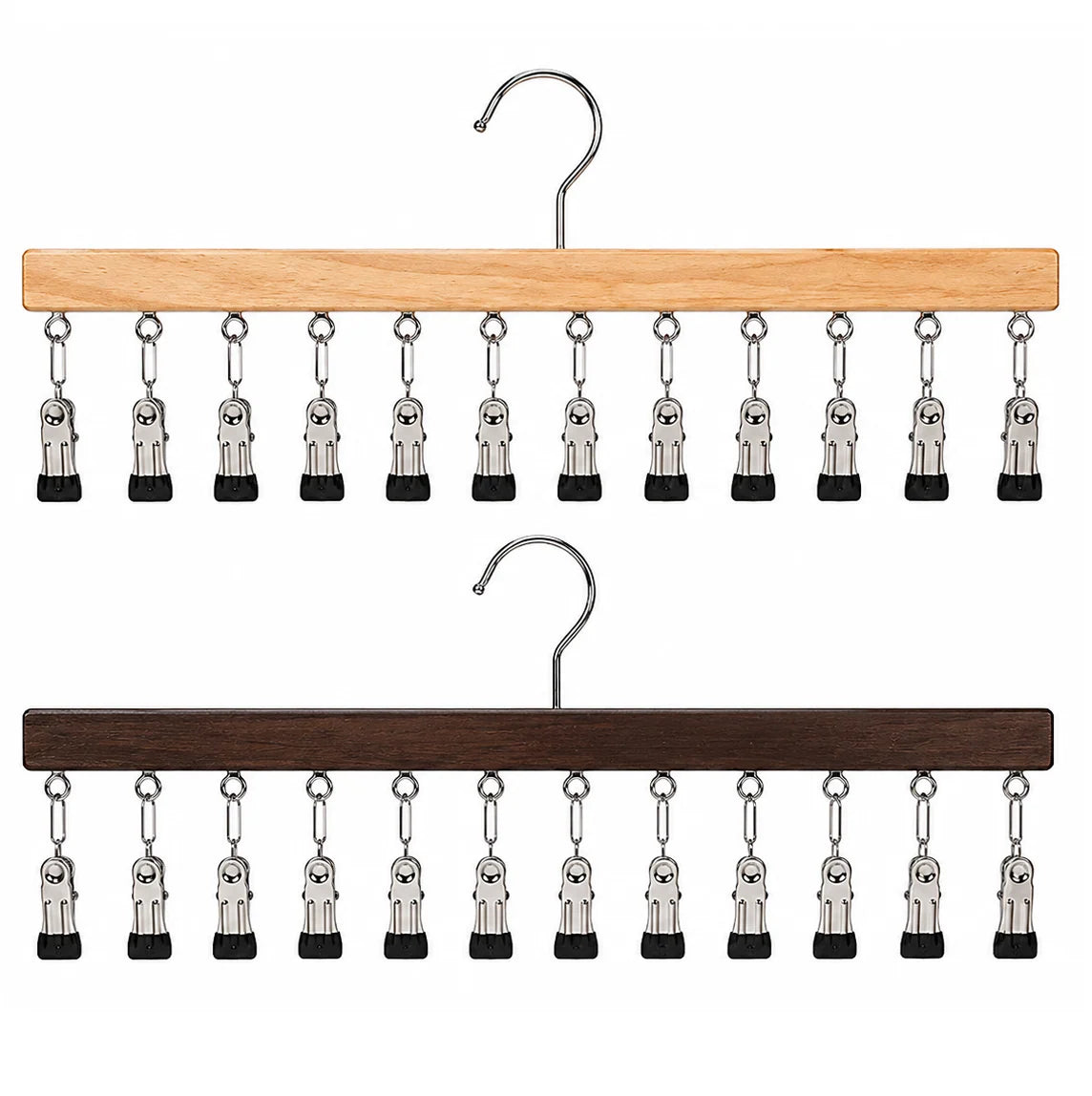 Multi-Clip Clothes Hanger Wooden 12 Clips Space-Saving