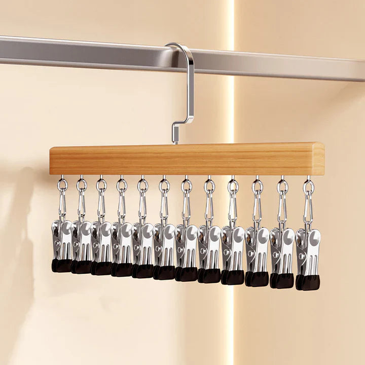 Multi-Clip Hanger Solid Wood Rotating Hook Soft Protective Caps