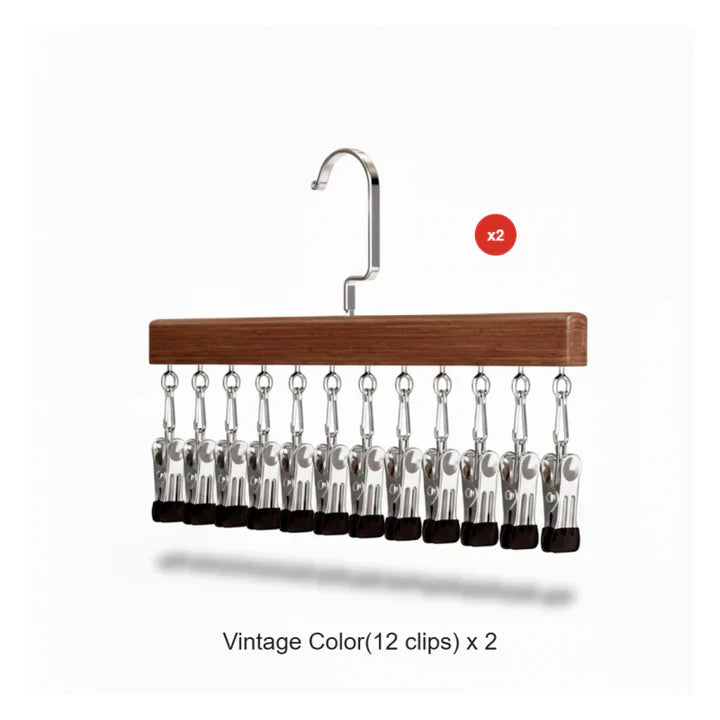 Multi-Clip Hanger Solid Wood Rotating Hook Soft Protective Caps