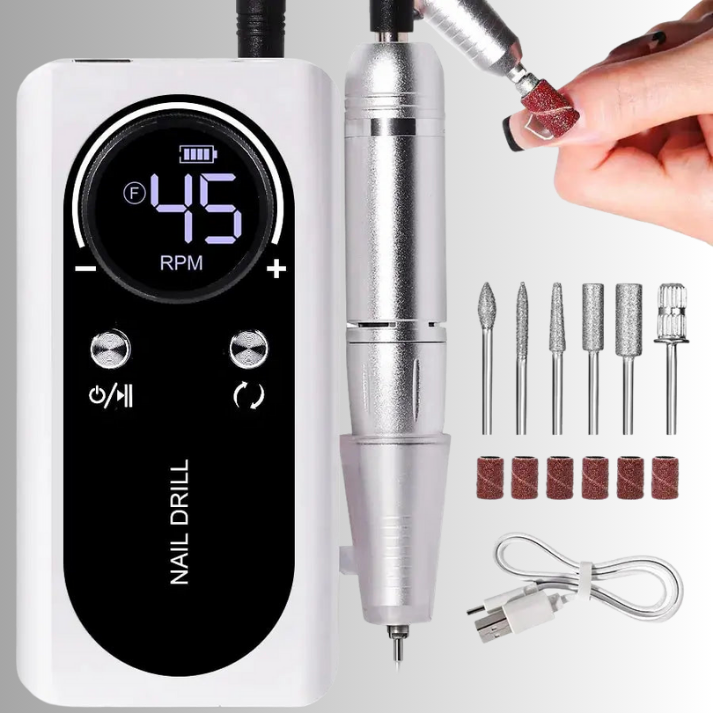 Nagelfeilen-Set, Wiederaufladbar, Variable Geschwindigkeit, Bits & Etui